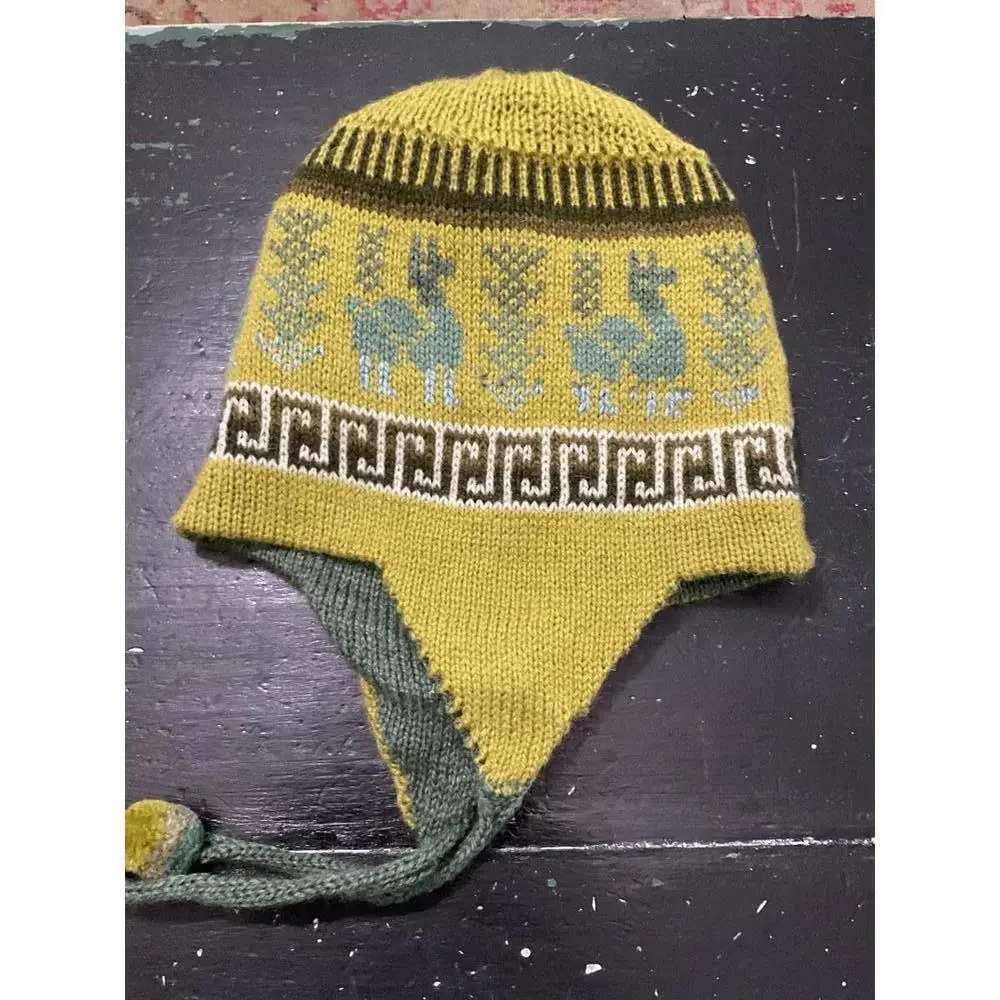 Reversible Knitted Winter Hat with Earflaps and Pom Poms